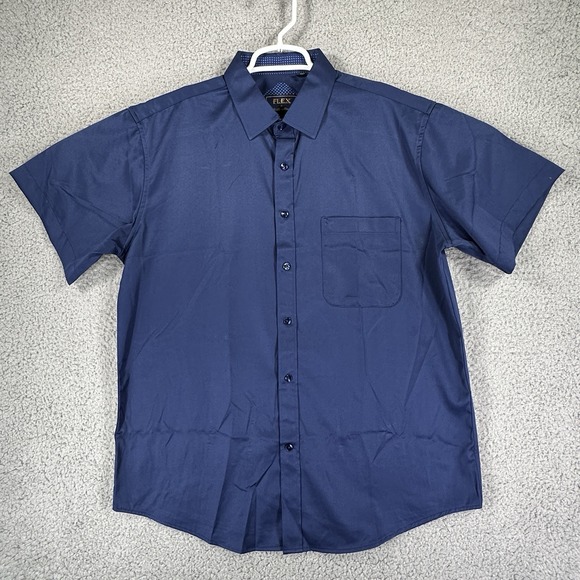 Flex Mens Luxury Collection Mens Navy Blue Short Sleeve Button Up Shirt Size L - Picture 1 of 10